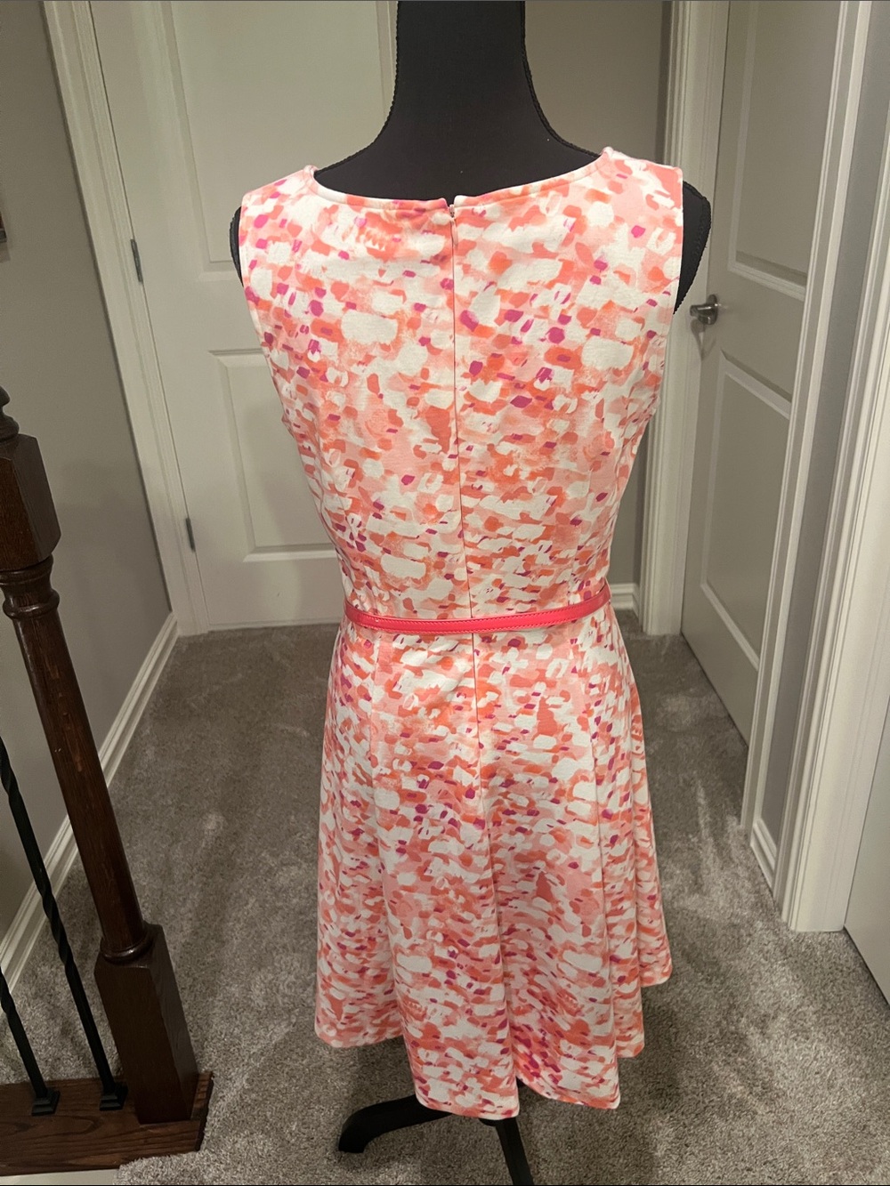 Coral, Pink & White Sleeveless Fit-and-Flare Midi Dress - Picture 6 of 9
